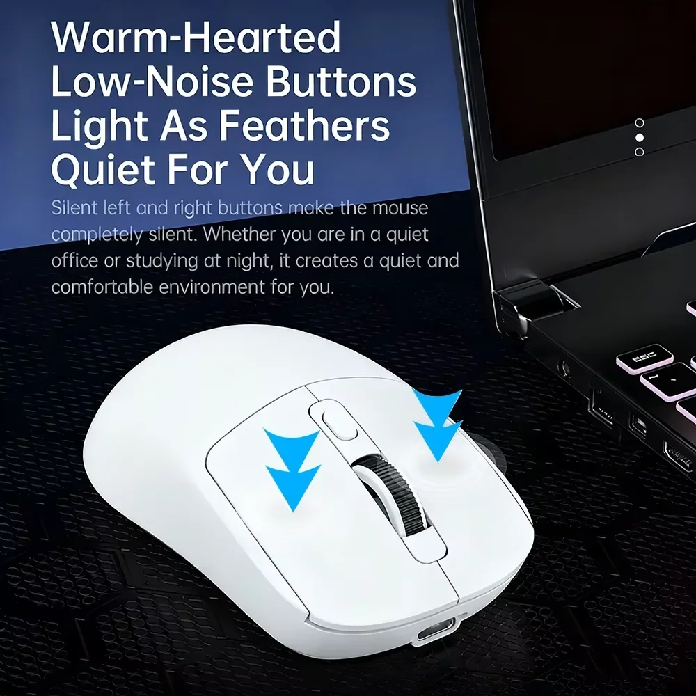Mouse Gamer KEBIDUMEI com Fio/2.4GHz/BT Sem Fio, 8000DPI, 6 Botões Silenciosos, Recarregável, Design Leve para Escritório e Jogos