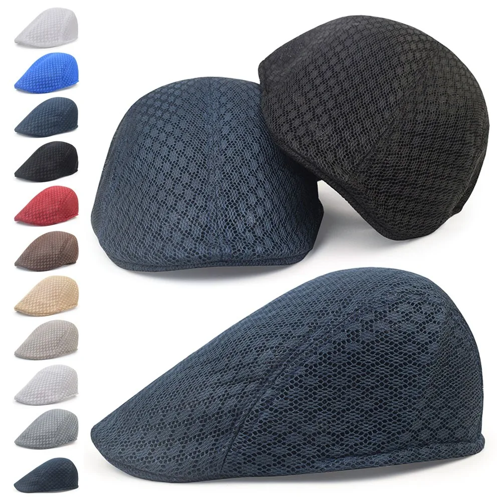 Modische koreanische Entenschnabelmütze, hohle, einfarbige Mesh-Baskenmütze, atmungsaktiver Sonnenhut, Unisex