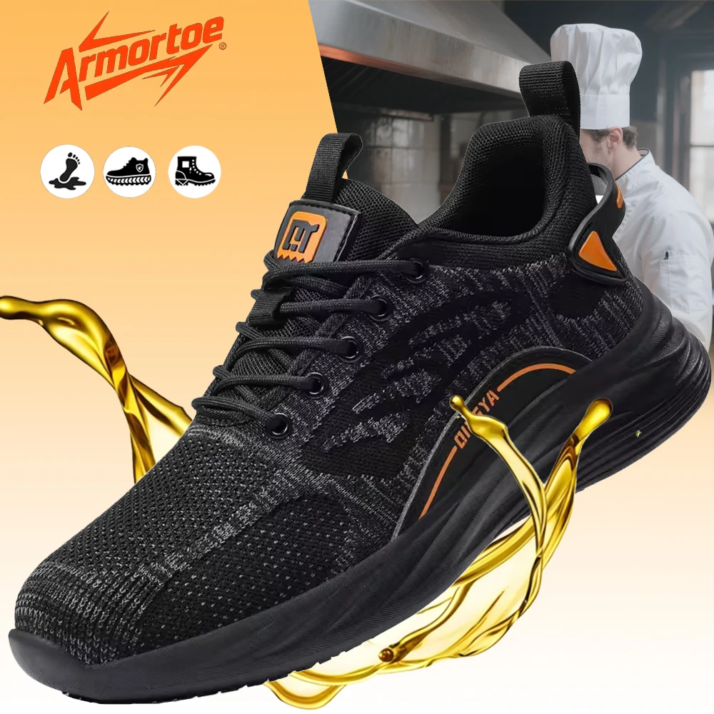 

ArmorToe Chef Shoes Non-slip Safety Shoes Comfortable Breathable Lightweight Waterproof Oil Four Seasons Models #Armor5023