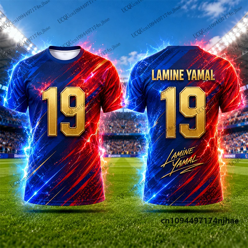 Neues 2027 Special Yamal Nr.19 Bedrucktes Fußballtrikot Herren T-Shirt Sommer Sport Schnelltrocknend O-Ausschnitt Tees Lässige Kinder-/Erwachsenen-Oberteile – Detail 6