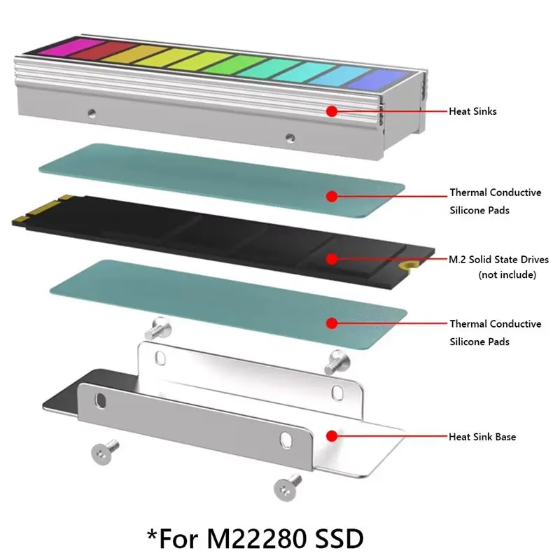 Superior RGB M.2 2280 SSD Heatsink Built-Infan Hard Drive Heatsink 5V 3 Pin ARGB Brass Heat Sink B