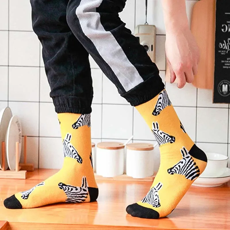 New Cotton Funny Couple Socks Men Harajuku Leaf Crew Casual Happy Sox Male Art Flamingo Fashion Cute Stylish Sokken Hip Hop