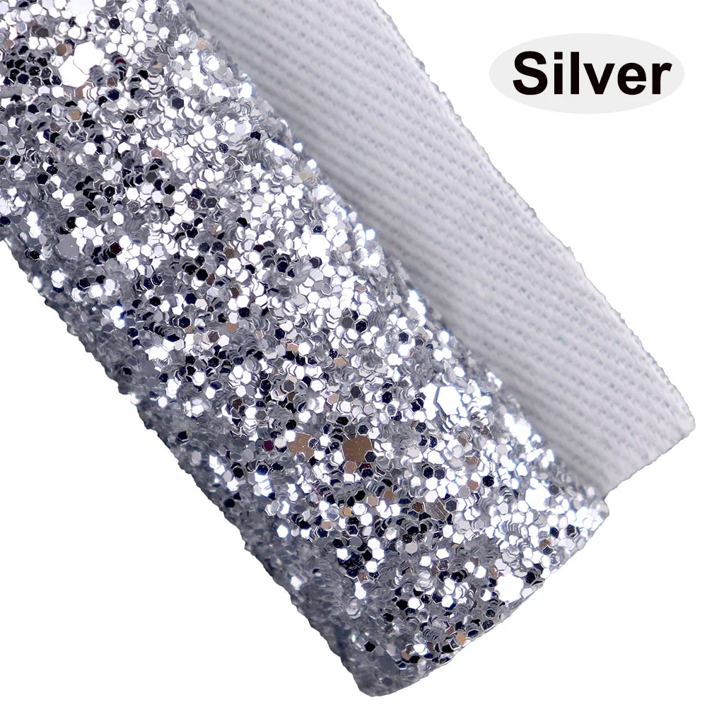 Plain Solid Silver Chunky Fine Glitter Fabric Lichee Textured Faux Soft Smooth Synthetic Leather For DIY Bows Earring HD016