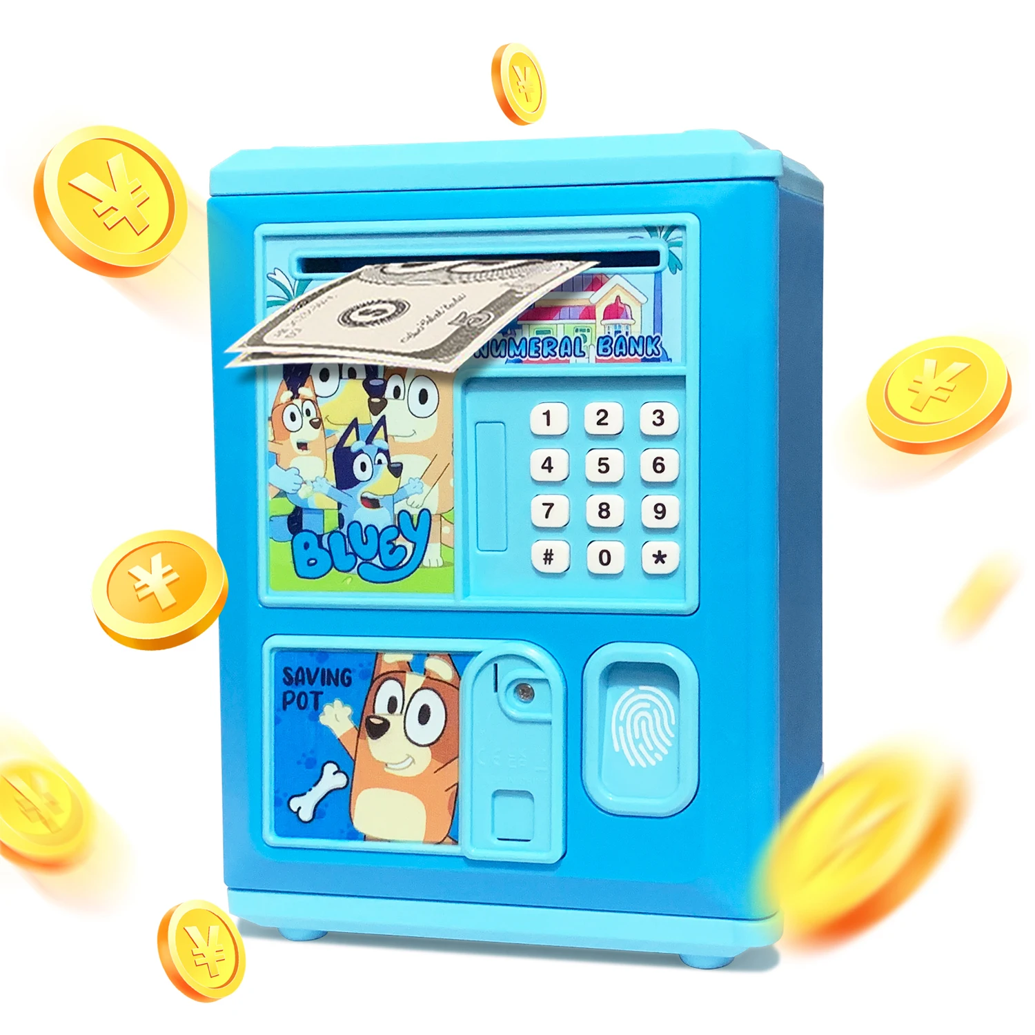 Bluey Bingo-cerradura de código electrónico para niños, hucha, caja de monedas, rollo automático de dinero en efectivo, caja fuerte pequeña, juguetes para niños y niñas, regalo