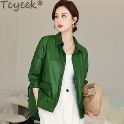 Tcyeek Real Leather Jacket Women Genuine Sheepskin Coat Spring Autumn Clothes New Style Women's Leather Jackets Loose Fit 2024