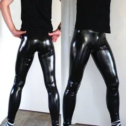 4XL-S Plus Size Men Sexy Wetlook Latex Faux Leather PVC Gay Leggings Pants Stage Clubwear Dance Wear Nightclub Party Pants Thin