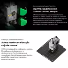 Ilustração mostrando o sensor de fluxo do bico e a base de impressão com nivelamento automático