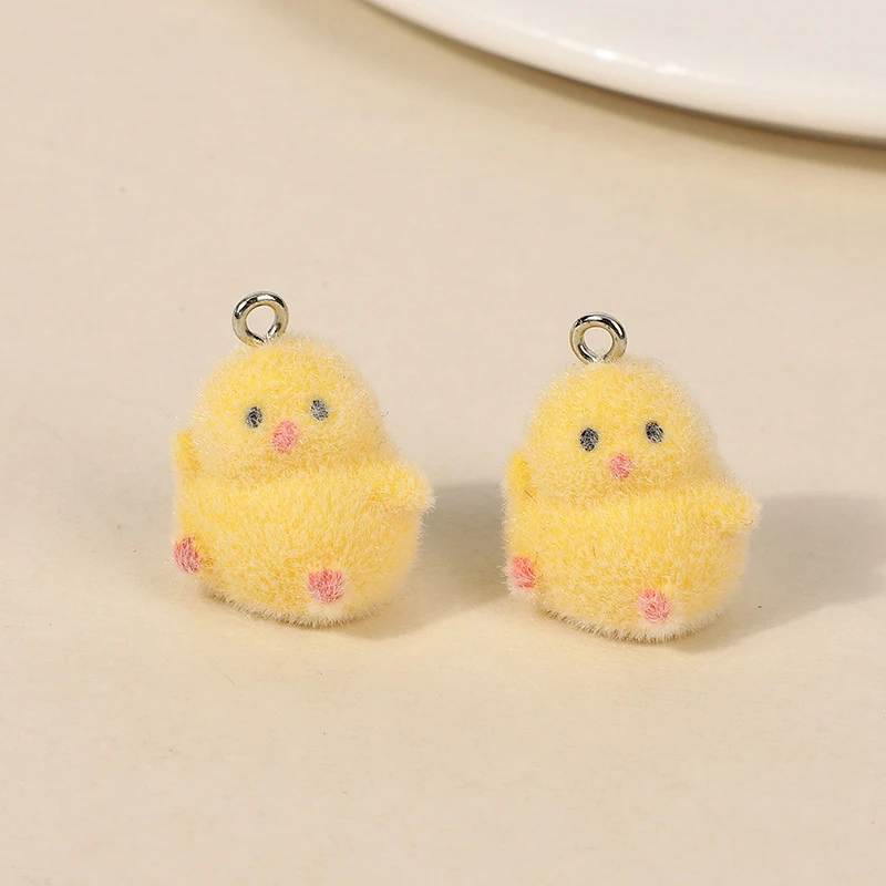 5Pcs 3D Cute Flocking Sea Otter Yellow Chicken Charms Cartoon Animal Pendant DIY Keychain Earring Jewelry Accessories Gifts