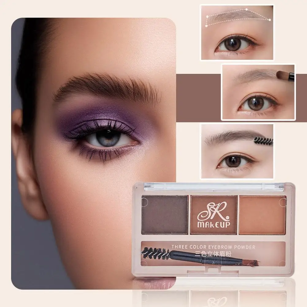 Polvo de cejas de 3 colores, sombra natural de larga duración, forma tridimensional de cejas, crema de cejas resistente al agua, Cosméticos de maquillaje