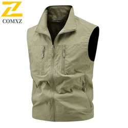 New Spring Vest Men's Casual Retro Windproof Multi-Pocket Sleeveless Work Jacket Men Outdoor Fishing Photographer Mesh Vest Coat