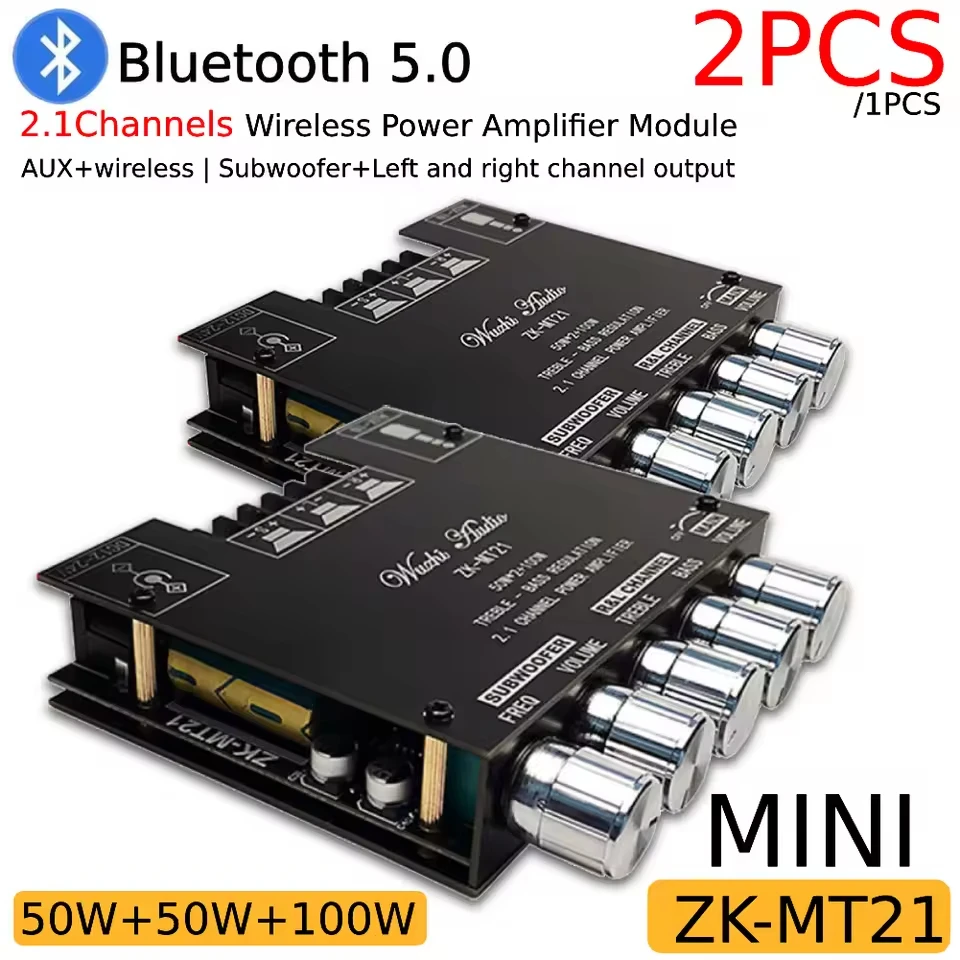 ZK-MT21 100W+2*50W 2.1 Channel Subwoofer Digital Power Amplifier Board AUX 12/24V Audio Stereo Bluetooth 5.0 Amp HiFi For Home