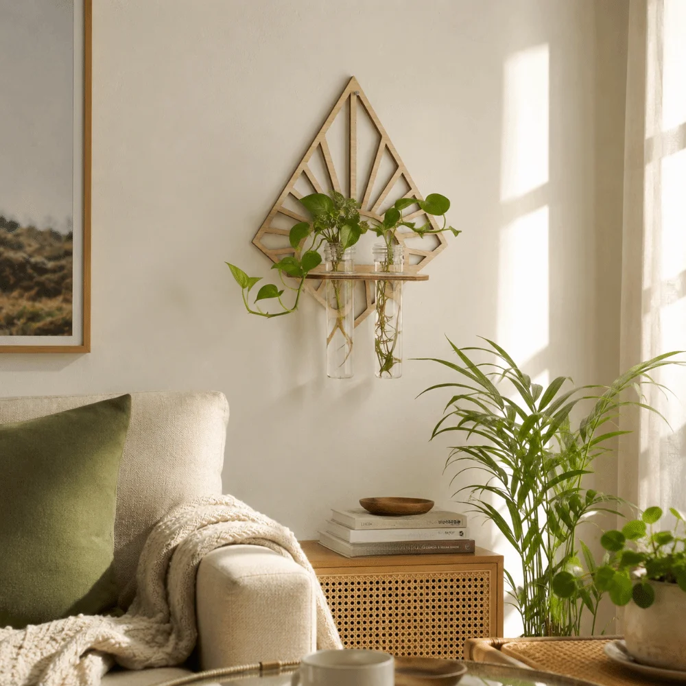 Wooden Hydroponic Plant Holder Home Ornaments Hollow Out Wall Hanging Planter Shelf Vase Leaf Shape Flower Pot Home Decor