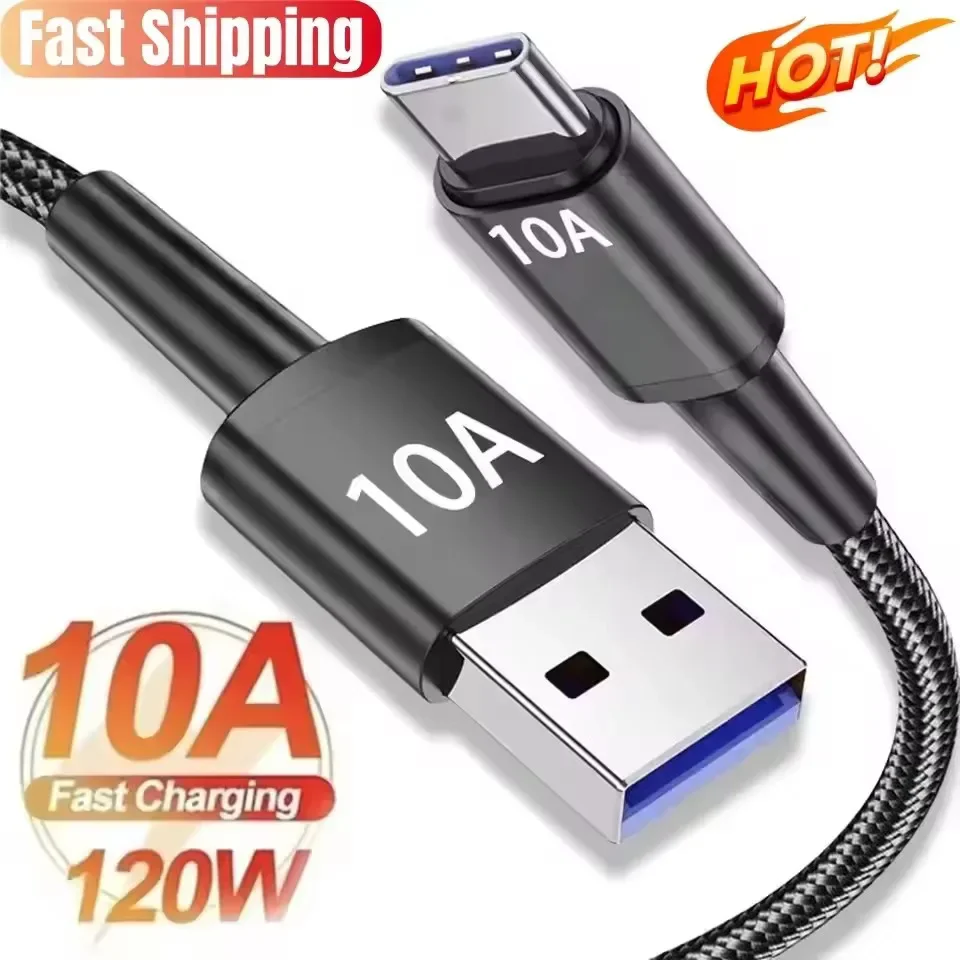 120W Cable 10A Super Fast Charge Data Transfer USB A to Type C Cable Data Cord Knit Cable Quick Cable For Xiaomi Samsung iPhone