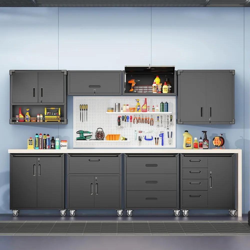 Wytrzymała metalowa szafka narzędziowa na kółkach z szufladami i funkcją blokowania.