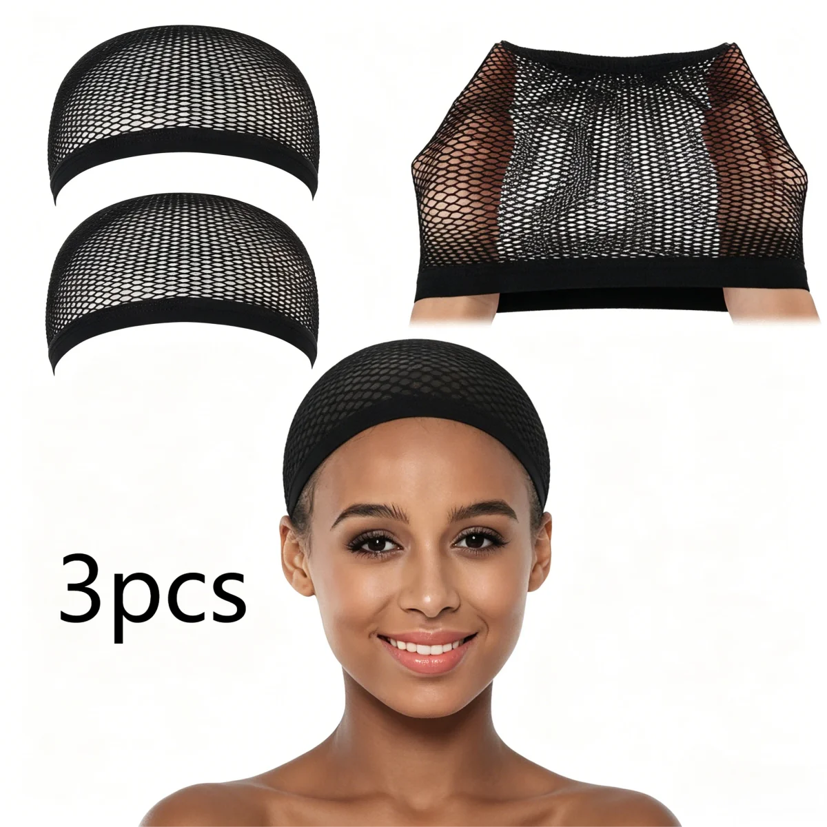 

3 Pieces Black Stretch Mesh Wig Caps, Elastic Breathable Turban Hair Wraps, Soft Comfortable for Overnight Hair Care, Great Anti-Frizz Effect for Curly & Thick Natural Hair, Suitable for Wearing under Hats, Helmets and Cosplay Activities