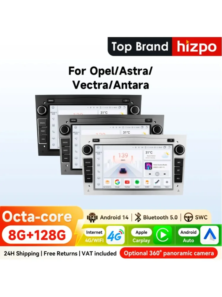 Hizpo 2Din 7-Zoll Android Auto Autoradio für Opel Astra H G J Zafira B Corsa D C Antara Vectra Vivaro GPS RDS DSP 4G BT CarPlay SWC