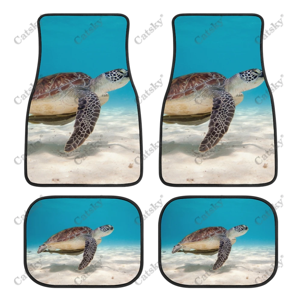 Giant Sea Turtle Car Floor Mats Women Men 4-Piece Full Set All Weather Universal Front & Rear Auto Floor Mat Fit for SUV Sed