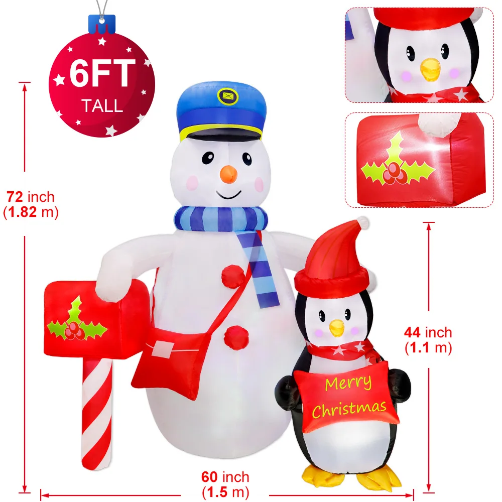 6FT, Inflatable Christmas Post Office Snowman, Suitable For Patio, Lawn, Indoor, And Restaurant Decoration view 3