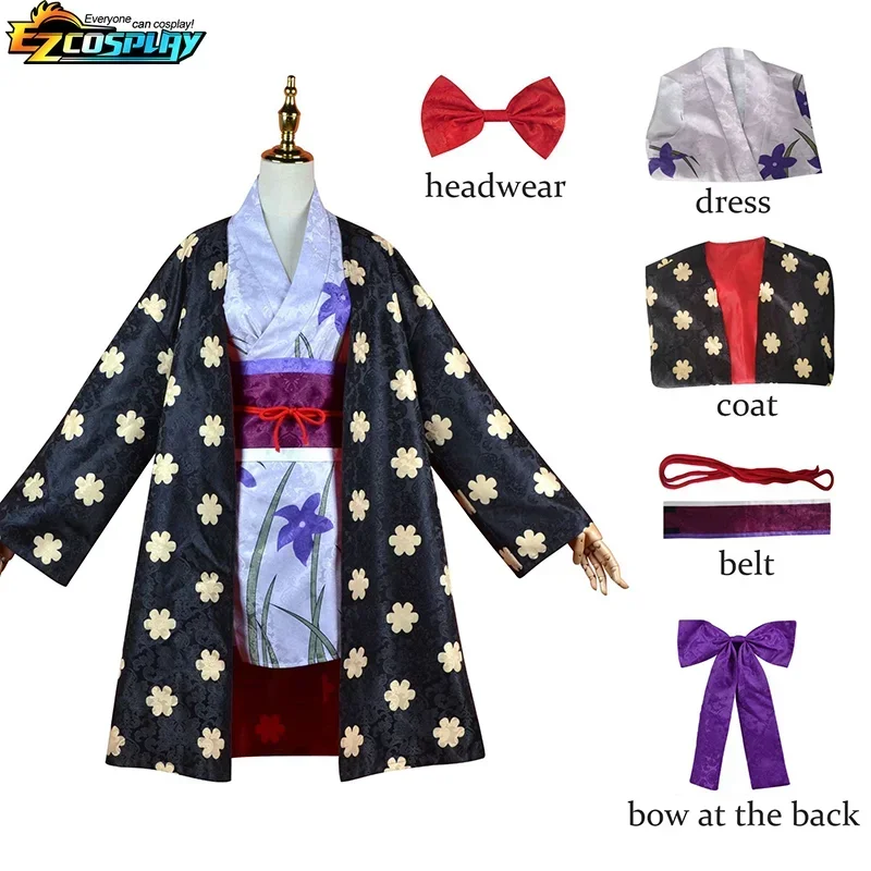 Women Cos Costume Nico Robin Cosplay Costume Digital Printing Uniform Kinomo Dress Wig Outfit Halloween Carnival Suit