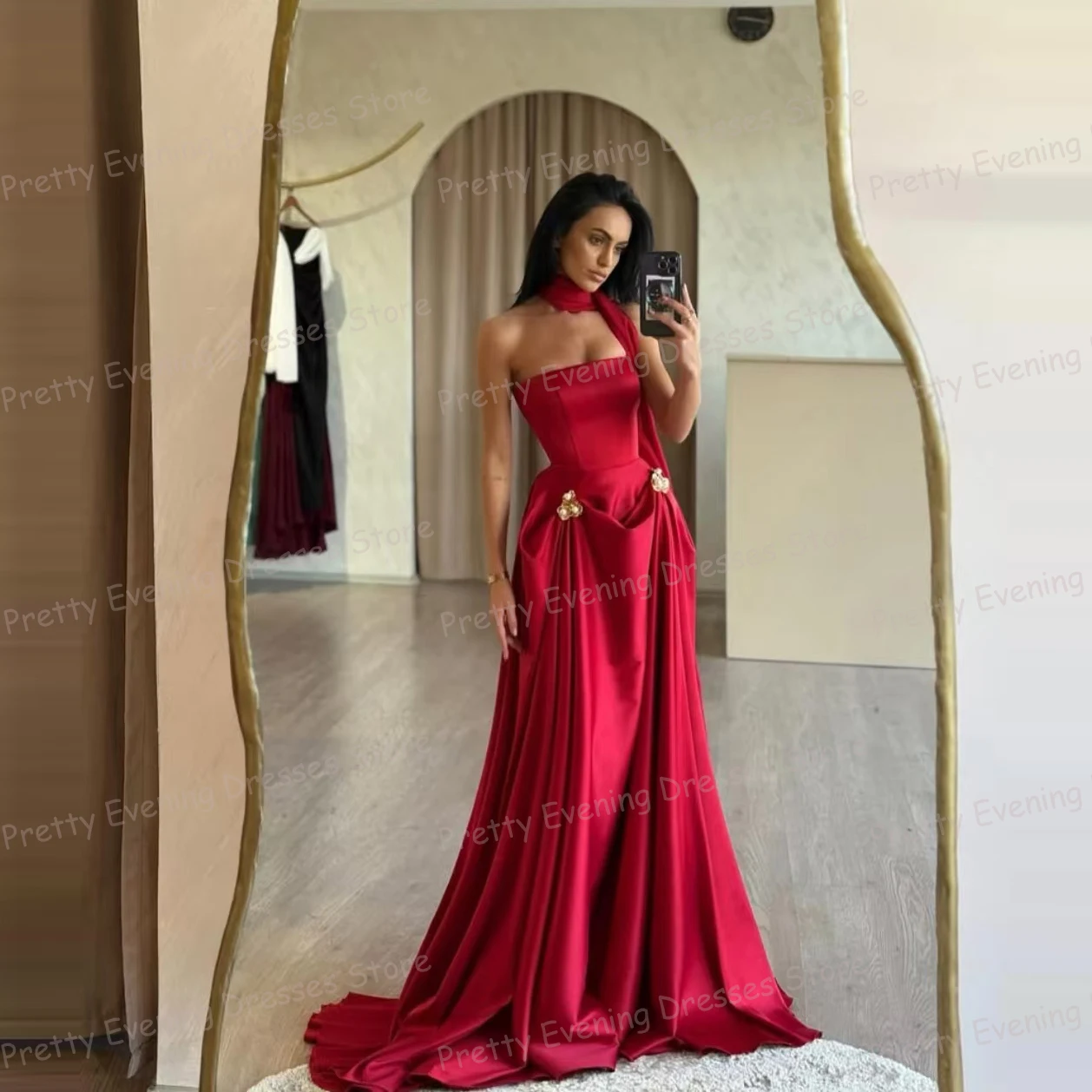 Fashionable Evening Dresses Sleeveless Woman's Mermaid Prom Growns Pleat Satin Backless Party Customized Vestidos De Fiesta Gala