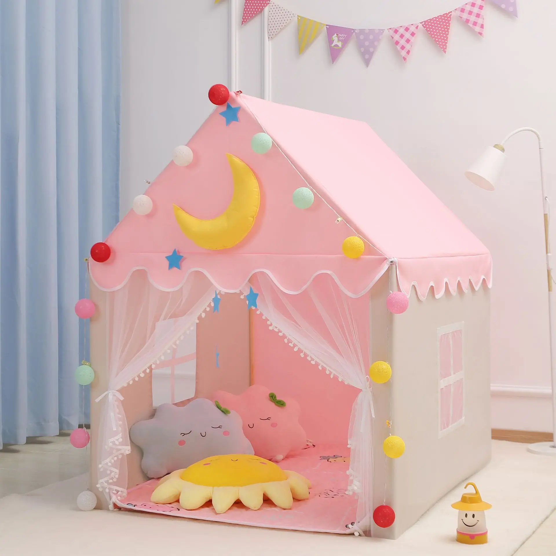 1,3 m großes Kinder zelt Tipi Baby Spielhaus Kinderspiel zeug Zelt Wigwam Falt mädchen rosa Prinzessin Schloss Kinderzimmer Dekor Geschenke