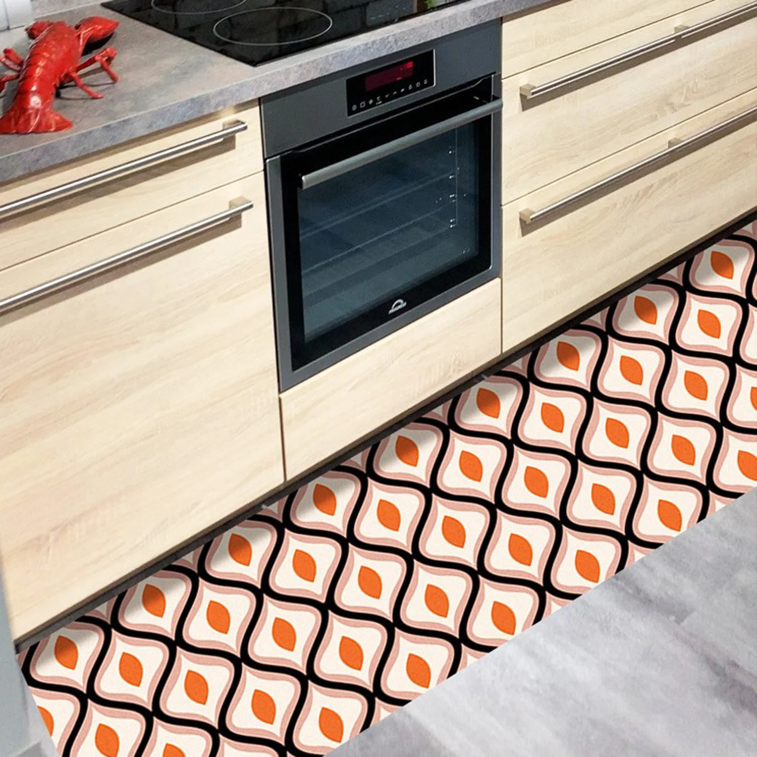 Kitchen Rug Retro Geometric Pattern Long Strip Runner Kitchen Carpet Non-slip Oil-proof Waterproof Washable Kitchen Floor Mat 러그