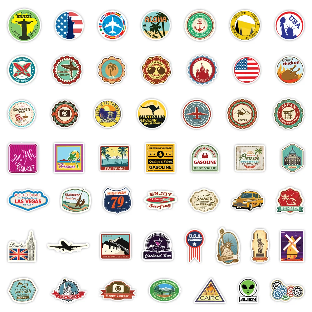 10/50/100pcs World Travel Landmark Graffiti Stickers for Scrapbook Suitcase Water Bottle Phone Laptop Guitar Skateboard Helmet