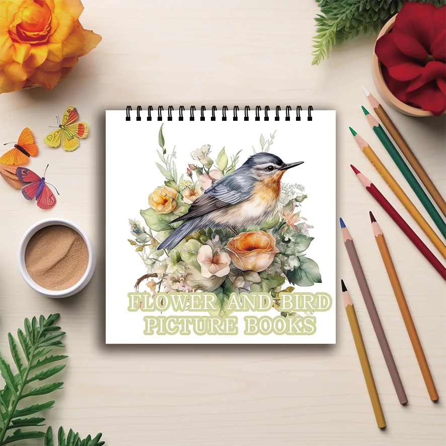 Coloring Book - 7.87x 7.87 inches 32 pages of cute bird coloring book - perfect gift for family or friends