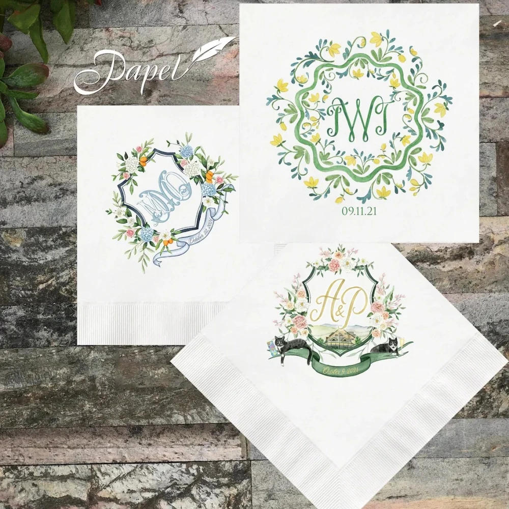 

50pcs Custom Wedding Cocktail Napkins, you provide your artwork! Personalized Cocktail Napkins, White or Ecru printed full color