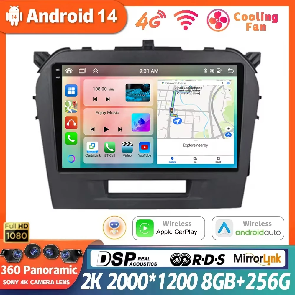 

Android 14 For Suzuki Vitara 2015 2016 2017 2018 2019 Car Radio Multimedia Video Player Navigation WIFI Auto Carplay 360 Camera