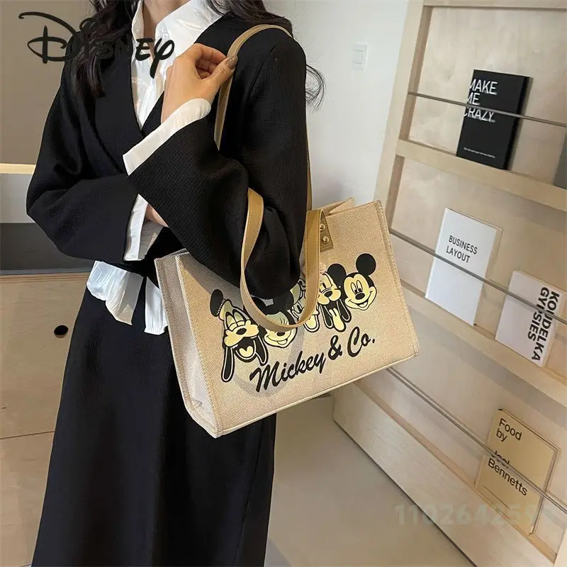 Disney Mickey 2024 New Women\'s Handbag Fashionable High Quality Women\'s Shoulder Bag Cartoon Large Capacity Canvas Shopping Bag