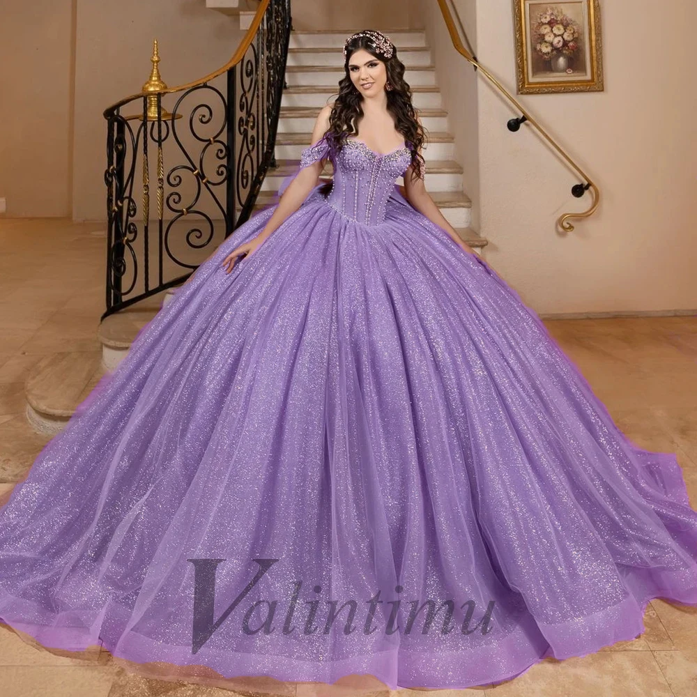 فساتين Quinceanera للأميرة ذات القوس الكبير من Valintimu للفتيات مكشوفة الكتف على شكل قلب فيستدوس دي 15 Quinceanera مخصصة #5