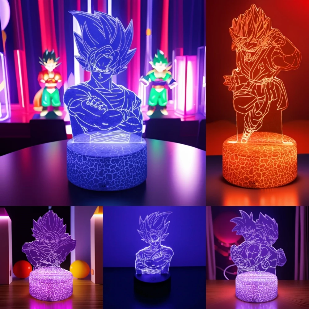 Dragon Ball Z Figurki Anime Goku Figurka Vegeta Gohan 3D Lampa PVC Figurka akcji Zabawki dla dzieci Wystrój pokoju Prezenty Super Saiyan