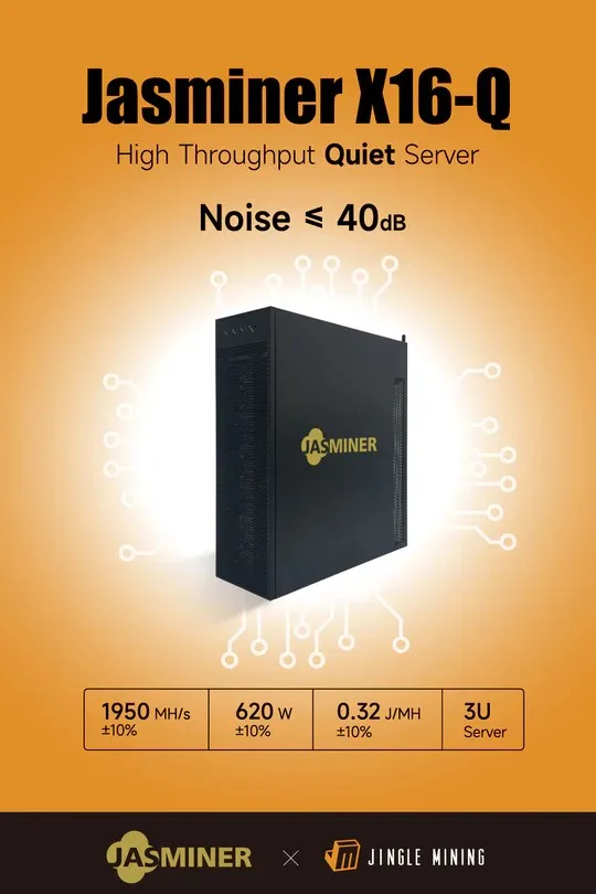 Jingle Mining JASMINER X16-Q Servidor silencioso 3U de alto rendimiento Wi-Fi (1950MH) ETHASH y ETCHASH 8GB En stock