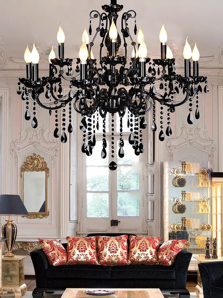 

led e14 European Iron Crystal Black Chandelier Lighting Lamparas De Techo Suspension Luminaire Lampen For Foyer Foyer Bedroom