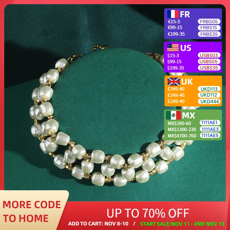 

Vintage ABS Baroque Pearl Choker Necklaces Collar Wedding Antique Gold Color Statement Romantic Gift Luxury Designer Jewelry