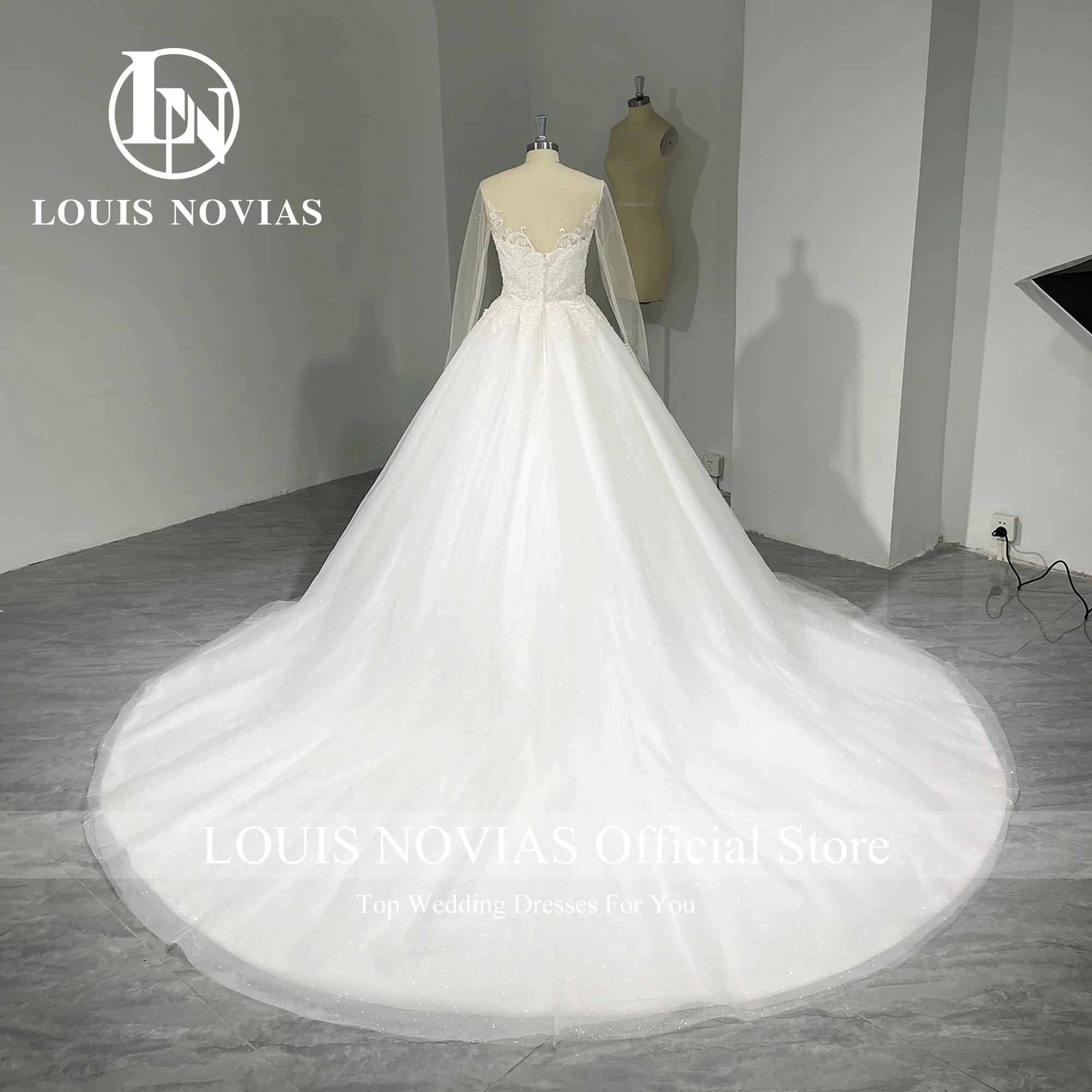 LOUIS NOVIAS ชุดบอลชุดแต่งงานแขนยาวสําหรับผู้หญิงประณีต Sweetheart Sparkling Tulle ชุดแต่งงาน 100% Real Photo