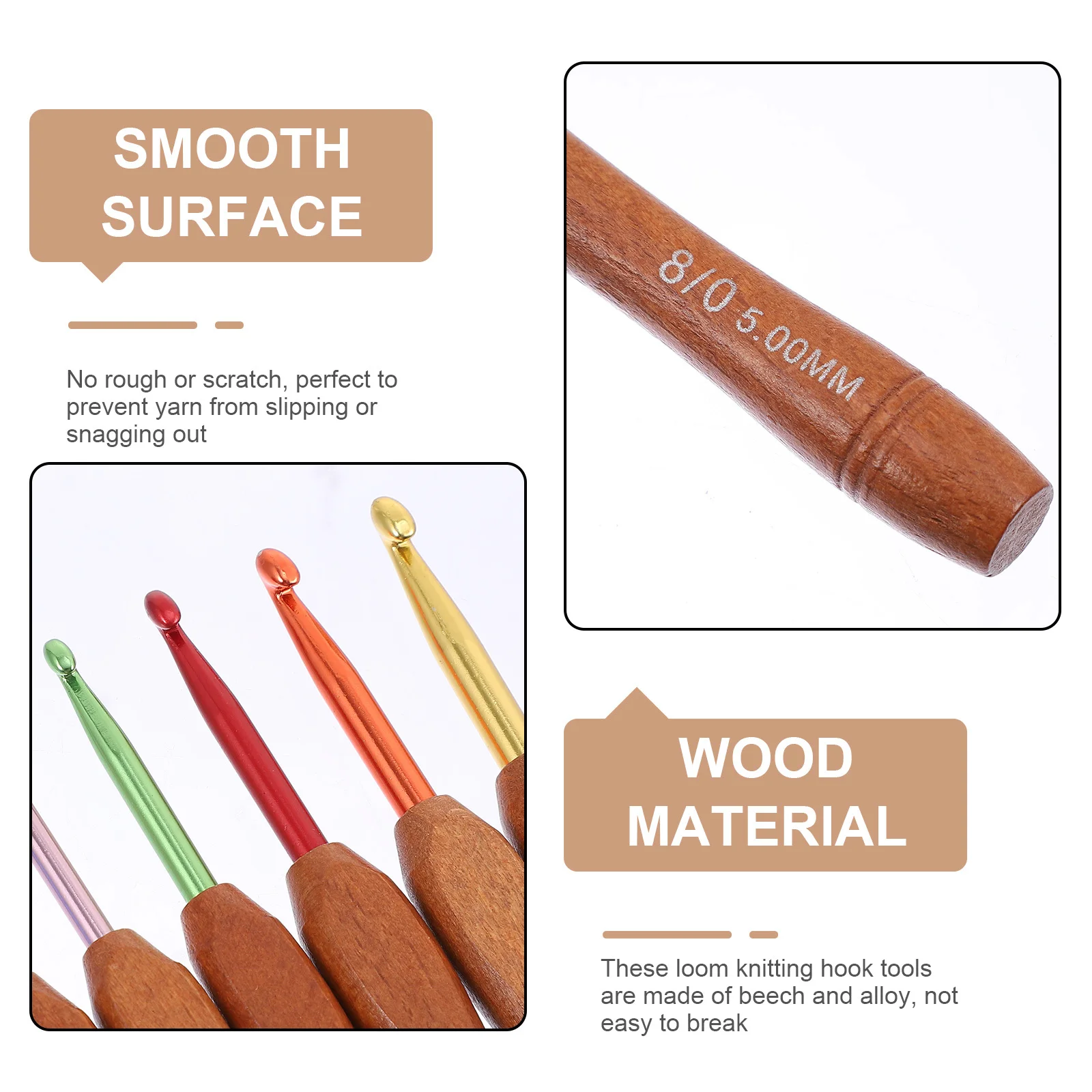 

9Pcs Ergonomic Rosewood Handle Crochet Hooks High Durability Aluminum Shaft for Comfortable Long Term Crocheting DIY Yarn