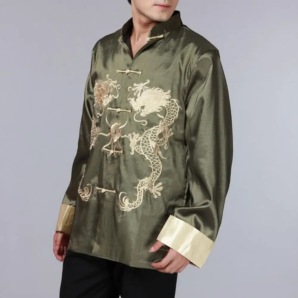 Oriental Style Jacket Chinese Style Jacket Dragon Embroidered Tang Suit Jacket Retro Chinese Style Coat with Stand-up for Men