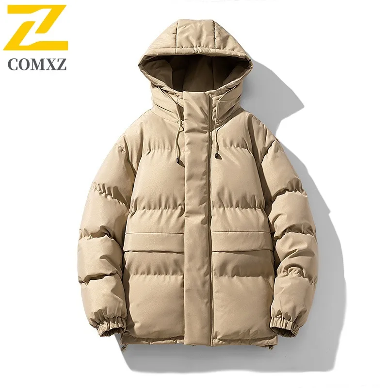 COMXZ 2025 الرجال الأمريكية خمر الوقوف طوق سترة قطن الشتاء العصرية فضفاضة تناسب سميكة الدافئة مبطن معطف خفيف الوزن #5