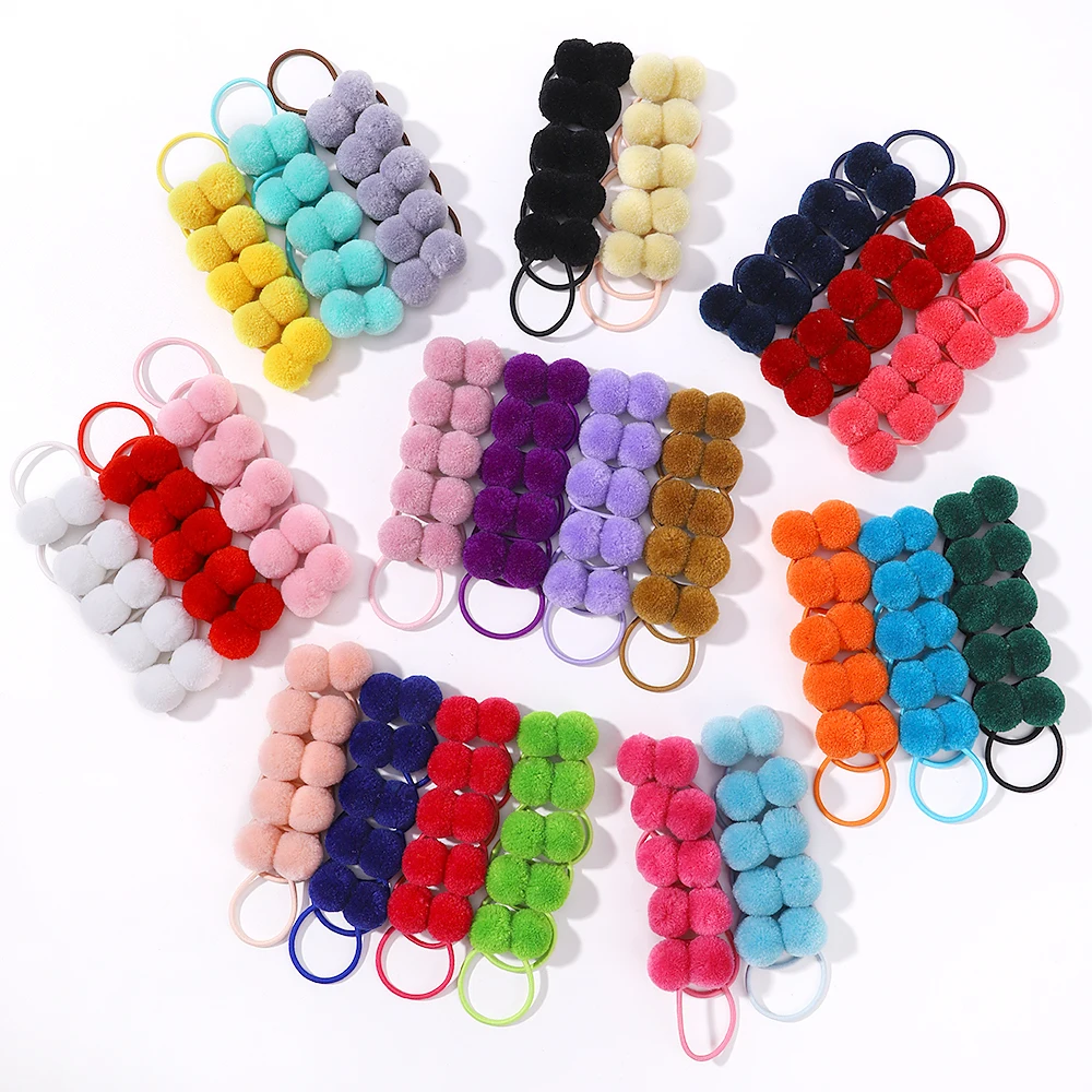 10Pcs Solid Double Plush Ball Elastic Hair Bands For Kids Girls Hair Ropes Ties Ponytail Headwear Hair Accessories Gift