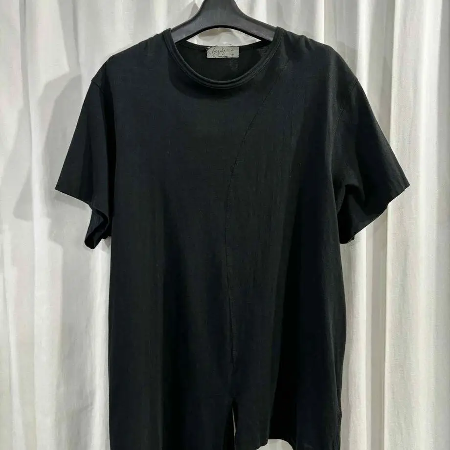 TOP-YAMAMOTO ® Black Round-neck Short-sleeved T-shirt Women's Asymmetrical Split Design Top