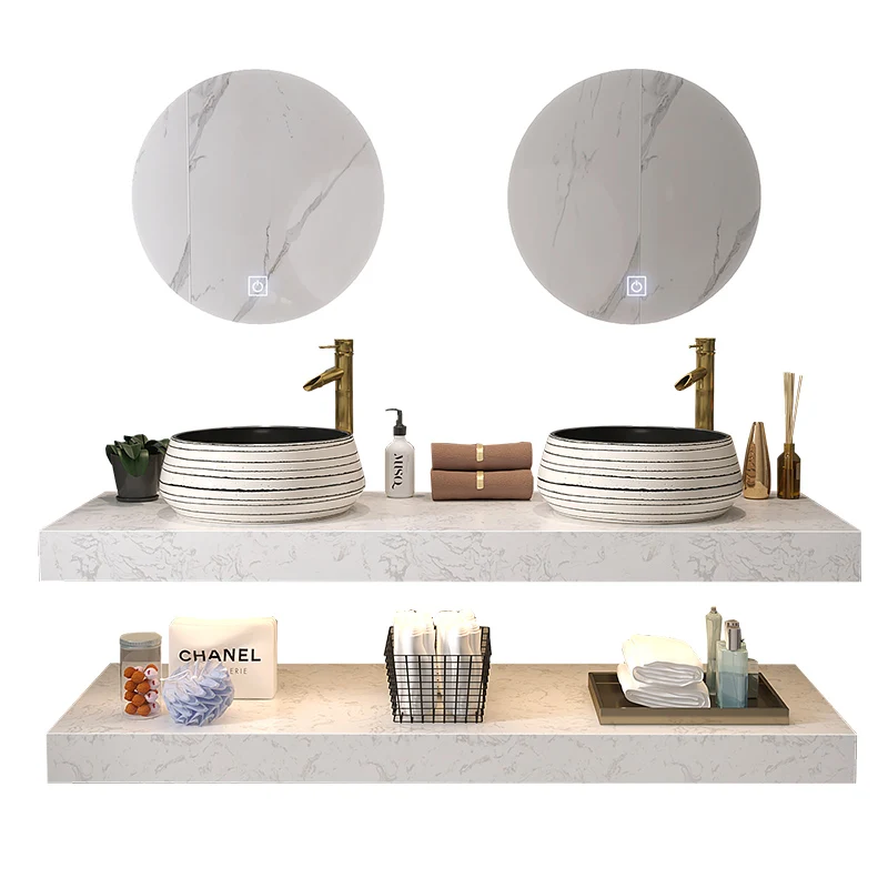 Modern Minimalist Marble High and Low Table Bathroom Cabinet Combination Bathroom Intelligence Washstand Wash Basin