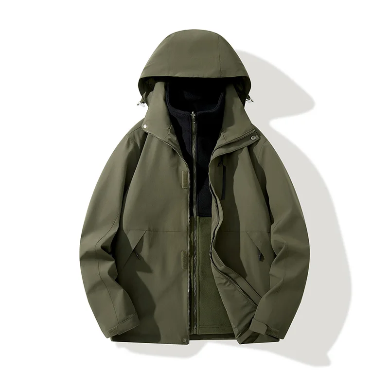 Autumn Winter Outdoor Men's Cold Warm Three in One Fleece Cotton Clothing Sports Leisure Windproof and Breathable Assault Suit