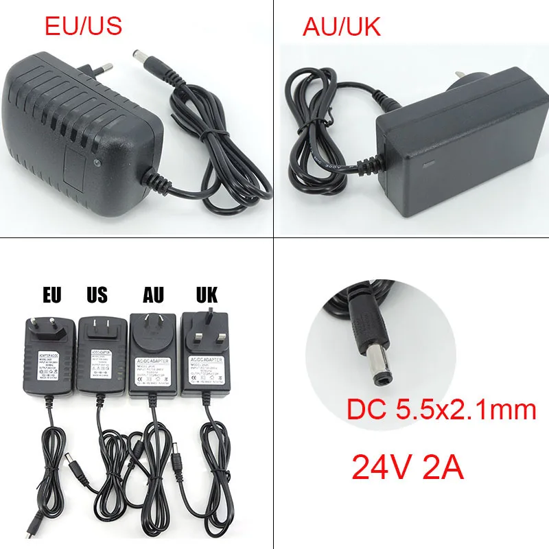 AC do DC 24V 24V Wtyczka EU US AU UK Zasilacz 2A 2000ma Ładowarka transformatorowa do taśm LED UV LED Suszarka do paznokci