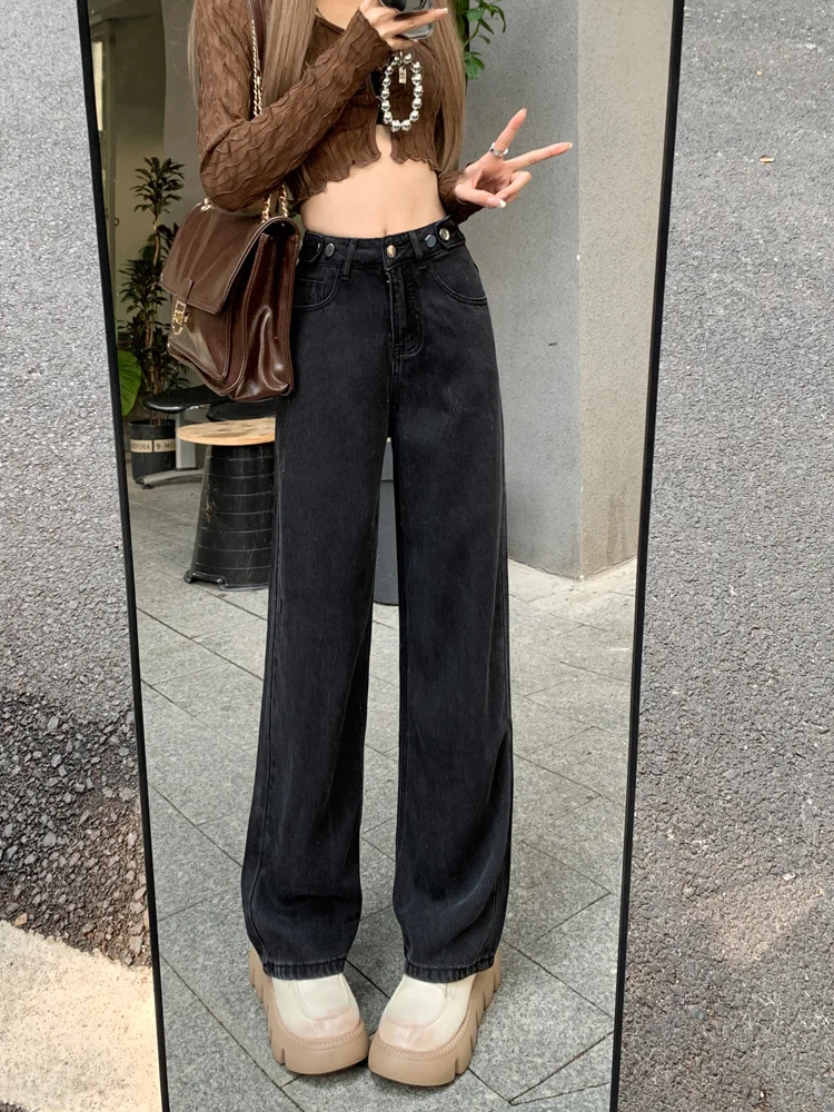 

High Waist Straight Leg Denim Jeans Women Summer Thin Ice Silk Loose Floor-Length Pants Wide Leg Casual Style