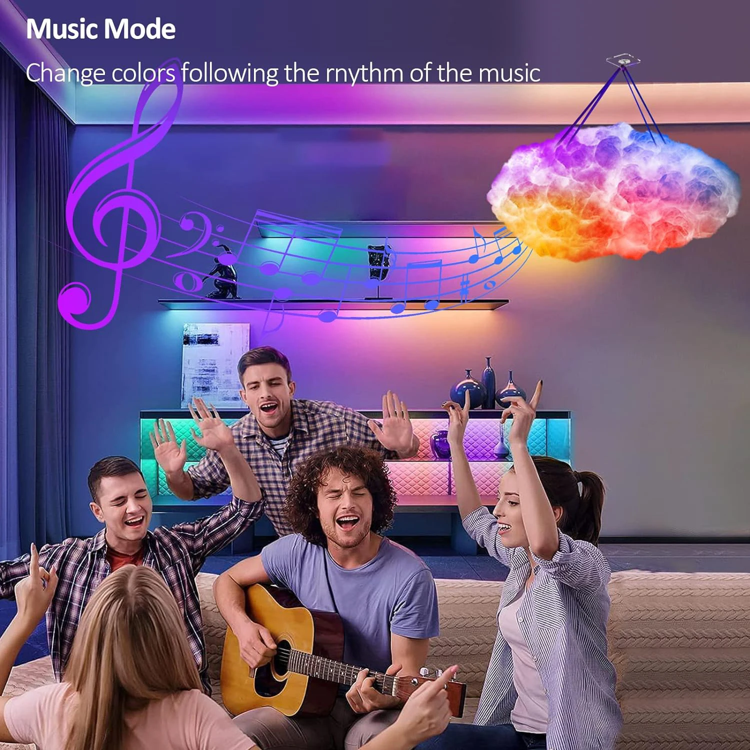 3D Big Cloud lightning Light Music Sync Multicolor Night light Changing Strip Light Remote APP NO DIY Coolest Decor Home Bedroom