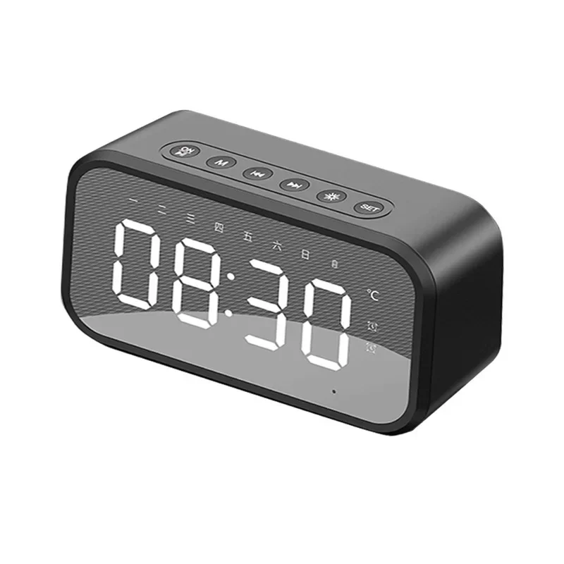 FM Radio, Stereo Sound, Rechargeable Digital Alarm Clock with 3 Alarms, and Wireless Speaker – LED Table Clock TF Card Playback