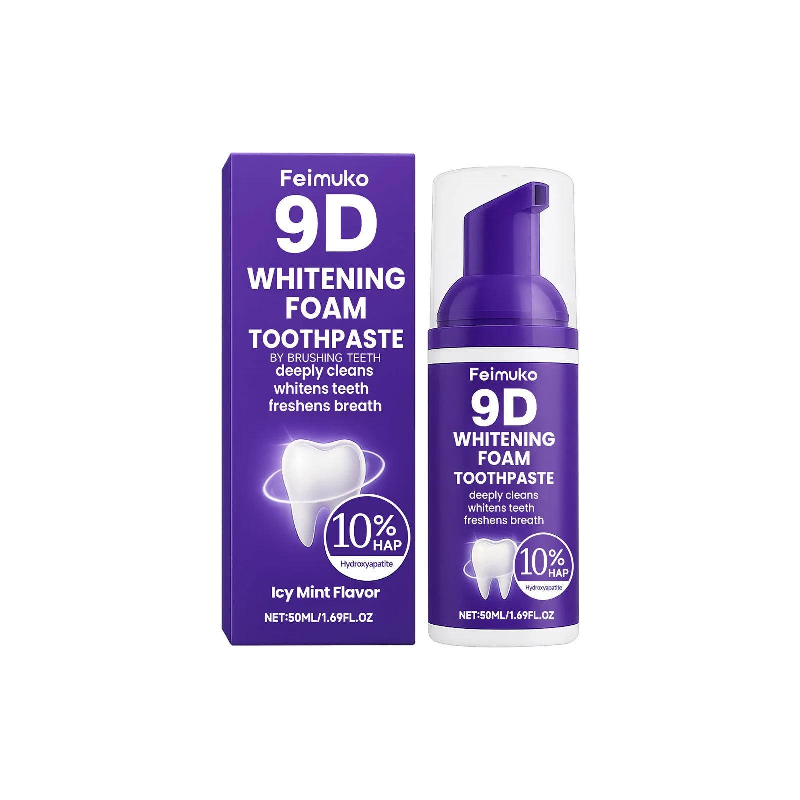 9D Purple Mousse Toothpaste Deep Cleaning Removing Yellow Plaque Stain Gum Restoration Fresh Breath Whitening Oral Care Product