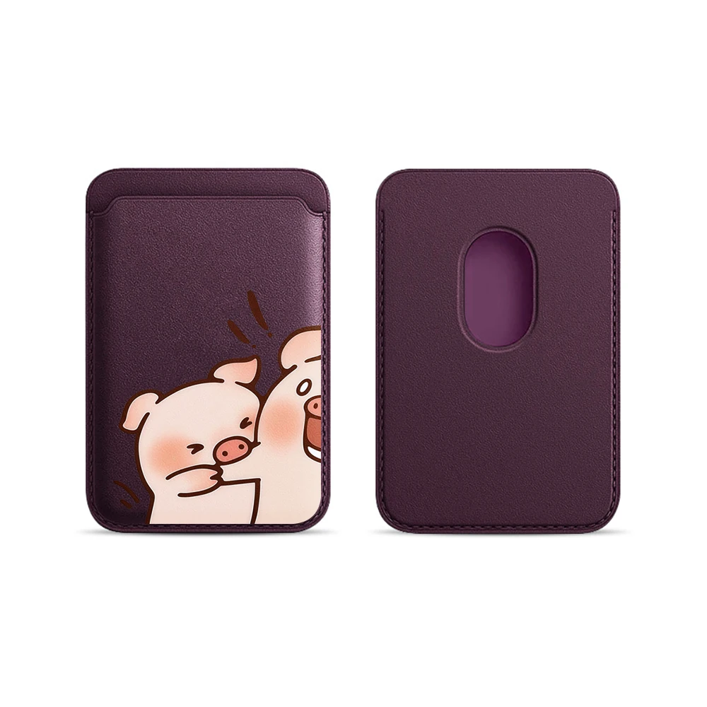 Leder-Kartenhalter mit Cartoon-Schweinchen-Motiv für Paare, Handy-Kartenhalter für Magnetische Hüllen, Geeignet für alle iPhone Magsafe Karten-Handy-Rückseiten-Taschen – Detail 12